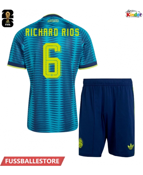 Günstige Kolumbien Richard Rios #6 Auswärts Trikotsatzt Kinder WM 2026 Kurzarm (+ Kurze Hosen)